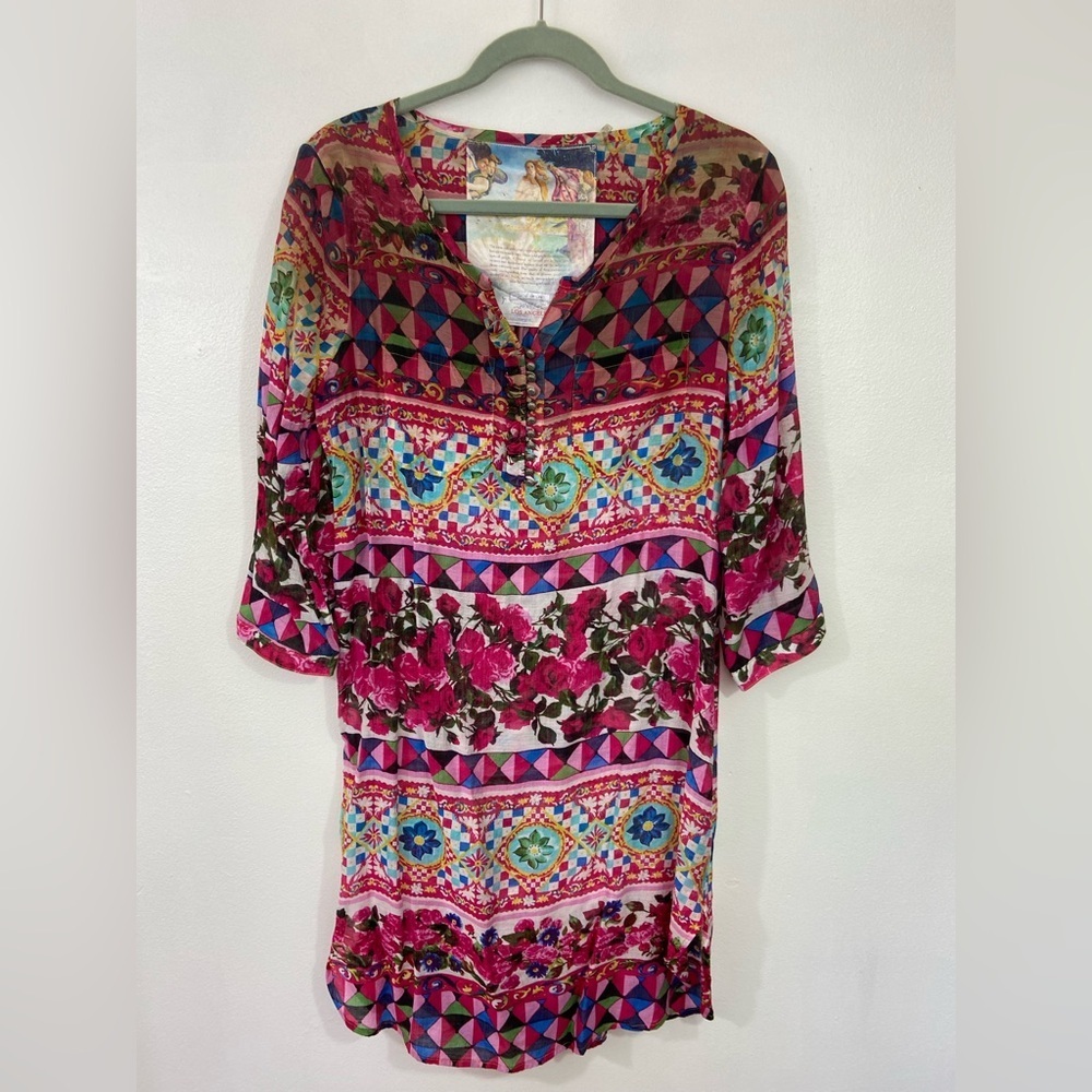 Aratta Pearls For Tunic Top Sz Medium Women’s Floral Boho Cruise Vacay Resort
